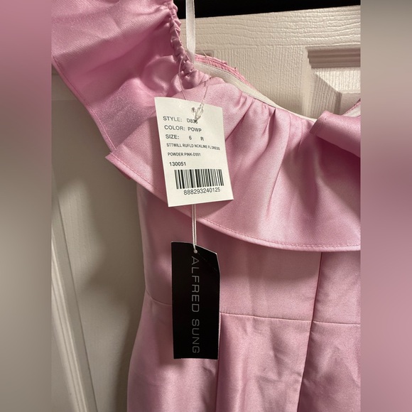 Alfred Sung - Pink Ruffle Off-Shoulder Maxi Dress Gown Size 6R – Style D836 - Picture 7 of 9